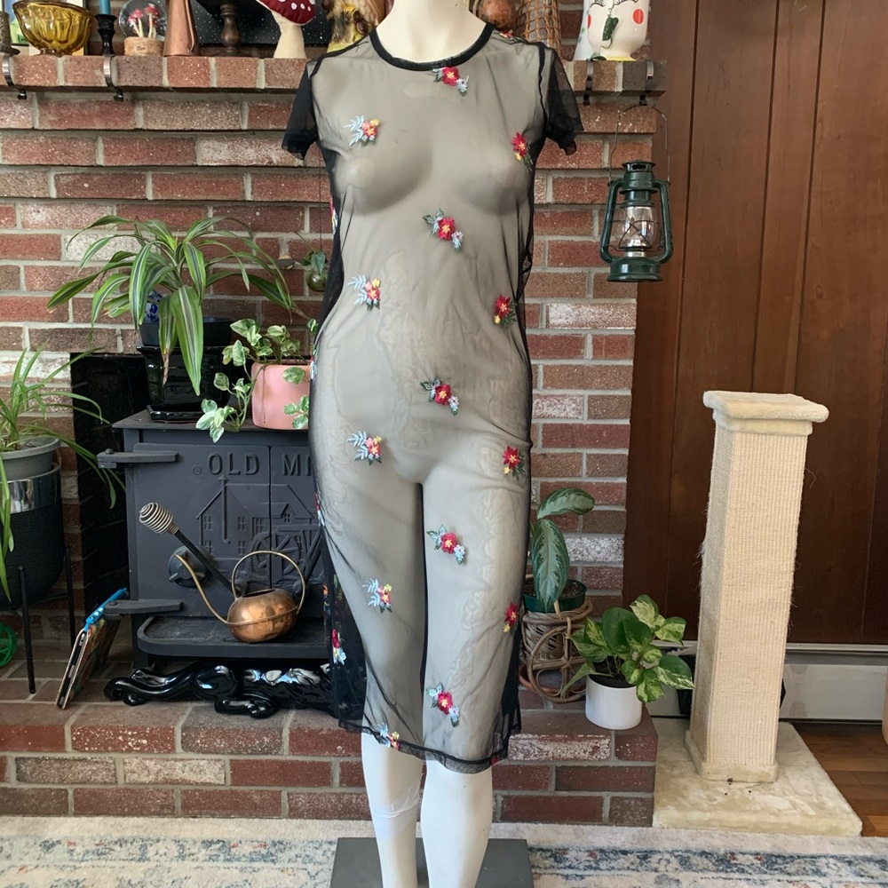 Vintage y2k embroidered mesh overlay mini dress